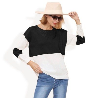 Anna-Kaci Women's Long Sleeve Color Block Pullover Top with Ribbed Crew Neck and Relaxed Fit