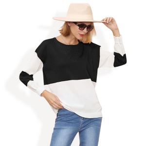 Anna-Kaci Women's Long Sleeve Color Block Pullover Top with Ribbed Crew Neck and Relaxed Fit - 1 of 3