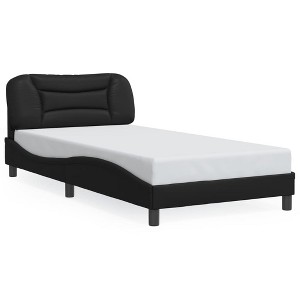 vidaXL Twin XL Bed Frame with Headboard - Faux Leather Black - Modern Waved Side Design - 85.8"x41.3"x29.3" for 39.4"x79.9" Mattress - 1 of 4