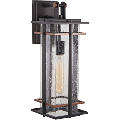 Minka Lavery Industrial Outdoor Wall Light Fixture Black Antique Copper 18 1/4" Clear Seeded Glass for Post Exterior Porch Patio