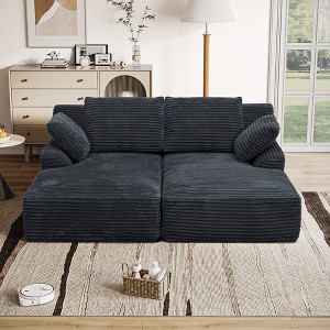 77.8" Oversized Corduroy Double Chaise Lounge Cloud Plush Sofa Bed with Throw Pillows - 1 of 4