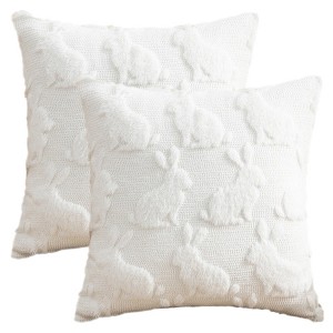 REGALWOVEN Easter Rabbit Jacquard Soft Plush Throw Pillow Covers Set of 2 for Bedroom Sofa Home Decor 18 x 18 Inch - 1 of 4
