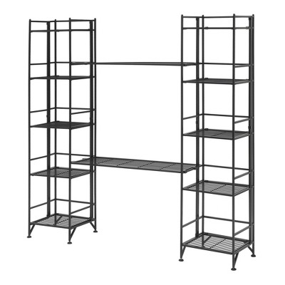 57.5" Extra Storage 5 Tier Folding Metal Shelves with Set of 2 Deluxe Extension Shelves - Breighton Home