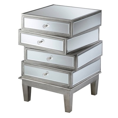 Gold Coast J Daniels 4 Drawer End Table Antique Silver/Mirror - Breighton Home