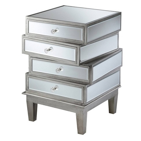 Gold Coast J Daniels 4 Drawer End Table, Bella Mirrored Coffee Table In Antique Silver