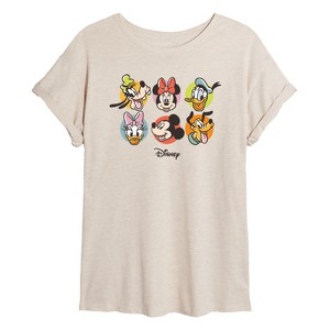 Women's - Disney - Minnie Mickey Donald Daisy Goofy Pluto Smiling Oversized Graphic T-Shirt - 1 of 4