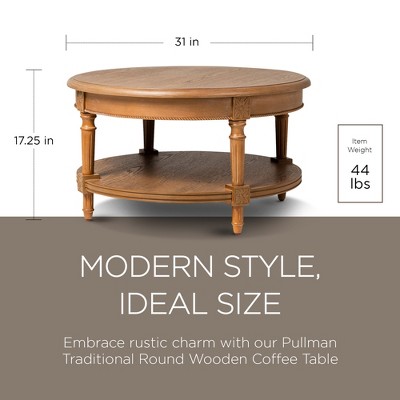 Pullman Traditional Round Brown Wooden Coffee Table with Shelf