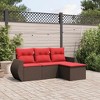 vidaXL Patio Sofa Set with Cushions Outdoor Furniture 4 Piece Poly Rattan - Brown and Red - 2 of 4