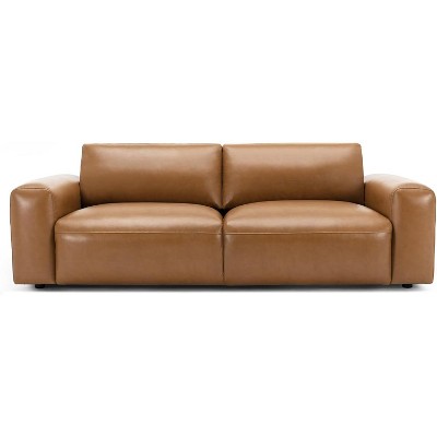 95 Oversized PU Leather Sofa, Comfy 3-Seater with Deep Seats, Wide Arm, Down Fill, Modern Couch for Living Room - Brown