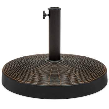Best Choice Products 55lb Round Wicker Style Resin Patio Umbrella Base Stand w/ 1.75in Hole, Bronze Finish - Black