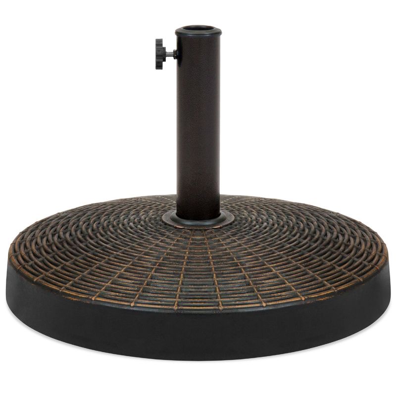 Best Choice Products 55lb Round Wicker Style Resin Patio Umbrella Base Stand w/ 1.75in Hole, Bronze Finish - Black, 1 of 7