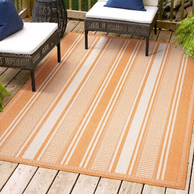 Haynes 5' x 8' Modern Double Stripe Orange/Cream Indoor/Outdoor Rug
