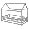 DOMETOUR Twin Size Floor Wooden Bed with House Roof Frame, Fence Guardrails,Grey(Old SKU:W50471471) - 4 of 4