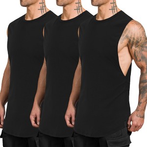 3 Pack Mens Muscle Tank Tops Quick Dry Sleeveless Cut Off Shirts Bodybuilding Gym Workout Shirt - 1 of 4