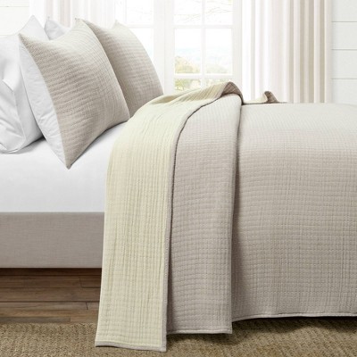 Neutral Off-White Cotton King Reversible Quilt Set