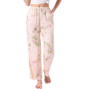 INSPIRE CHIC Women's Lounge Pants Floral Dot Pattern Wide Leg Pants Elastic Waist with Pocket Sleep Nightwear Pajama - 1 of 4