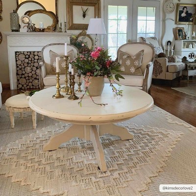 Cream Geometric High-Low Polyester Area Rug 5'3" x 7'