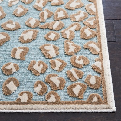 Stone Aqua Leopard Print Viscose Accent Rug 2'7" x 4'