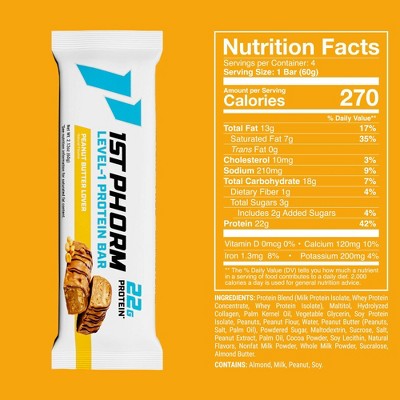 1st Phorm Peanut Butter Lover Protein Bars - 22g Protein - 8.5oz/4ct