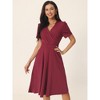 INSPIRE CHIC Women's Summer Wrap V Neck Puff Short Sleeve Midi Swing Dress with Pockets - 3 of 4