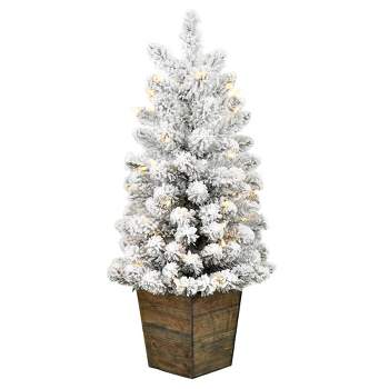 Vickerman Flocked Gifford Slim Potted Pine Artificial Christmas Tree