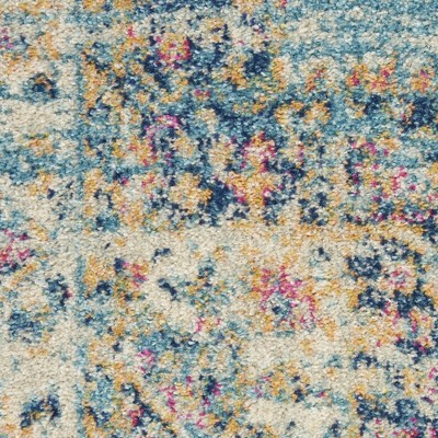 Light Blue Floral Synthetic Runner Rug with Latex Backing