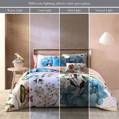 Maia King Blue Cotton Floral Reversible Comforter Set
