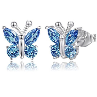 Molenia Birthstone Butterfly Earrings for Women：925 Sterling Silver Stud Dainty Cute Gifts for Girls Daughter Friend Birthday Graduation Christmas