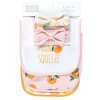 Hudson Baby Infant Girl Cotton Bib and Headband or Caps Set, Citrus Orange, One Size - 2 of 4