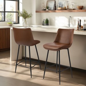 NEWLAYOUT Counter Height Bar Stools Set of 2, Upholstered Faux Leather Barstool with Back for Kitchen Island - 1 of 4