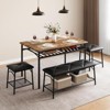 Retro Color Dining Table Set for 4 with Upholstered Benches and Square Stools, Metal & Wood Dining Table - 2 of 4