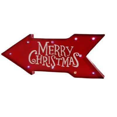 Raz Imports 23" Battery Operated Lighted Color Changing Red Arrow Merry Christmas Sign
