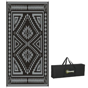 Outsunny Outdoor Patio Rug, Large Camping Carpet with Carrying Bag, 9' x 18' Waterproof Plastic Straw, Reversible, Square Patchwork - 1 of 4