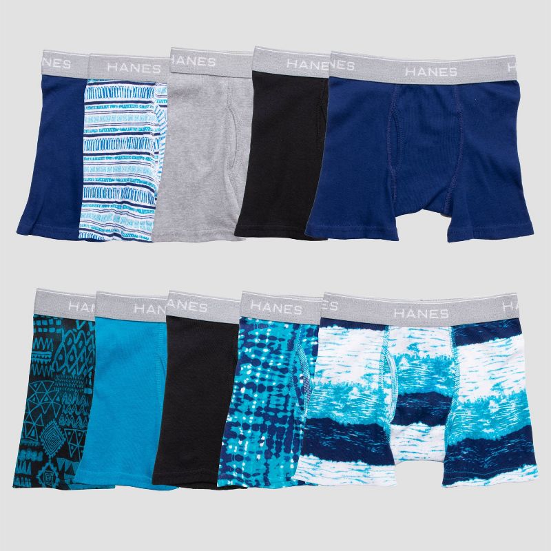 Hanes Boys&#39; 10pk Boxer Briefs - Assorted Blues (Colors May Vary), 1 of 3
