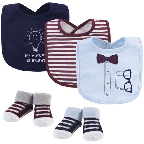 Little Treasure Baby Boy Cotton Bib And Sock Set 5pk, Genius, One Size ...