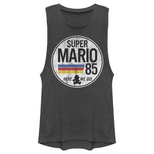 Juniors Womens Nintendo Super Mario Retro Rainbow Ring Festival Muscle Tee - 1 of 4