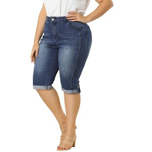 Agnes Orinda Women's Plus Size Mid-Rise Curvy Skinny Stretch Denim Jean Capri - 1 of 4
