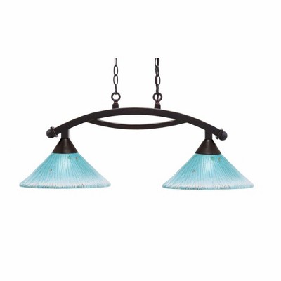 Toltec Lighting Bow 2 - Light Island Pendant Light in  Dark Granite with 12" Teal Crystal Shade