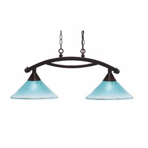 Toltec Lighting Bow 2 - Light Island Pendant Light in  Dark Granite with 12" Teal Crystal Shade - 1 of 1