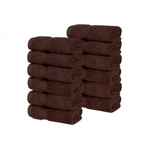 Zero Twist Cotton Solid Chevron Dobby Border Super Soft Face Towel Washcloth Set of 12 by Blue Nile Mills - 1 of 4