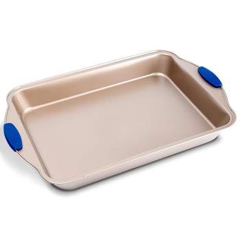 NutriChef 11” Non Stick Loaf Baking Pan, Deluxe Blue Carbon Steel Pan with Red Silicone Handles
