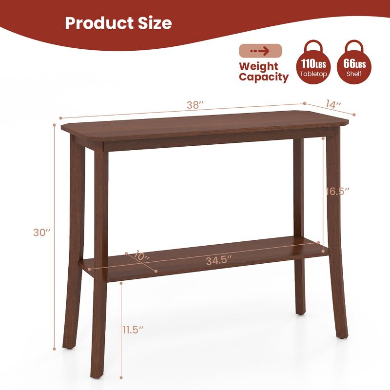 Costway 2-tier Console Entryway Table Wooden Sofa Behind Couch Table 38'' x 14'' x 30'', 3 of 11