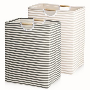 Garnen 2x Laundry Basket Collapsible Laundry Hamper Foldable Bag, Wooden Handles Dirty Clothes Baskets Laundry Bin Organizer for Kids Baby Bathroom - 1 of 4