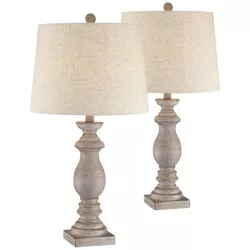 Regency Hill Traditional Table Lamps 26.5" High Set of 2 Beige Washed Fabric Tapered Drum Shade for Living Room Bedroom Nightstand Family