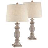 Regency Hill Regency Traditional Table Lamps 26 1/2" High Set of 2 Beige Washed Fabric Tapered Drum Shade for Bedroom Living Room Bedside Nightstand