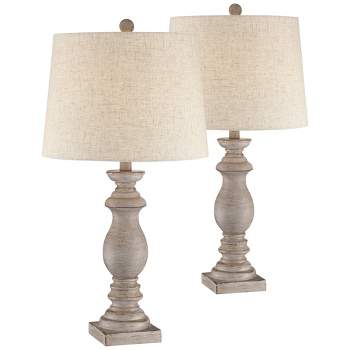 Regency Hill Regency Traditional Table Lamps 26 1/2" High Set of 2 Beige Washed Fabric Tapered Drum Shade for Bedroom Living Room Bedside Nightstand