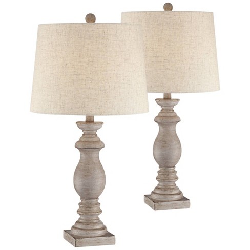 Regency Hill Traditional Table Lamps 26.5" High Set of 2 Beige Washed Fabric Tapered Drum Shade for Living Room Bedroom Nightstand Family - image 1 of 4