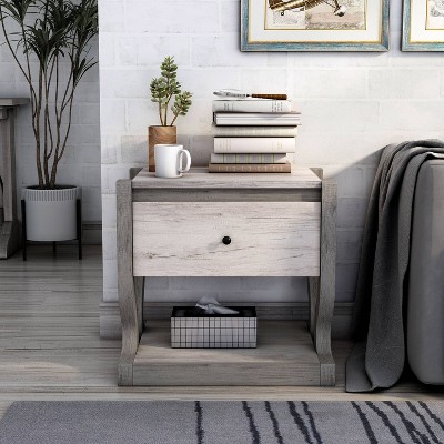 Coastal White Wood Rectangular End Table with Storage Drawer