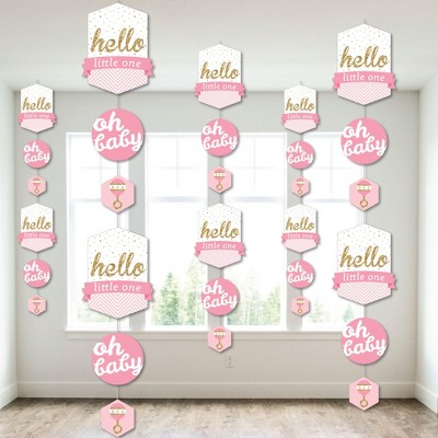 Big Dot of Happiness Hello Little One - Pink and Gold - Girl Baby Shower DIY Dangler Backdrop - Hanging Vertical Decorations - 30 Pieces