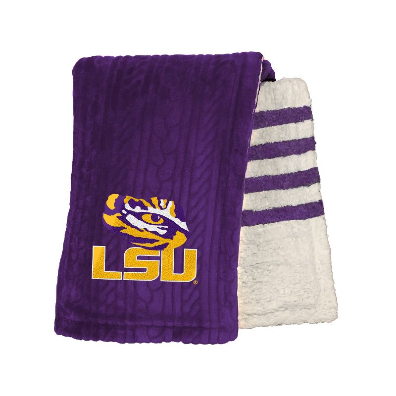 NCAA LSU Tigers Knit Embossed Faux Shearling Stripe Throw Blanket, 1 of 3